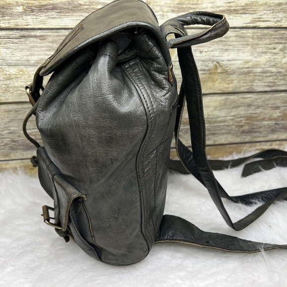 Vntg Artisan Gray Genuine Leather Drawstring Small Backpack - Picture 4 of 12